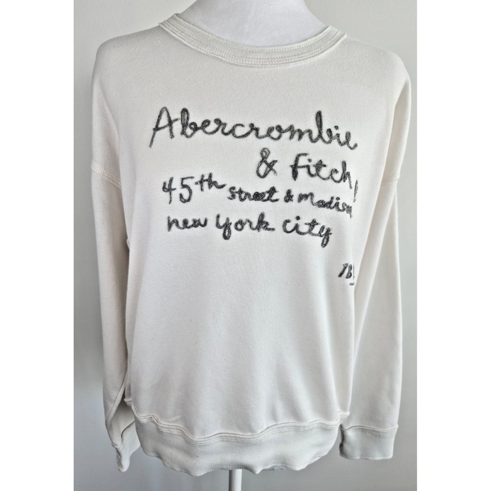 Vintage Abercrombie and Fitch Womens Sweater Sz xs Oversize Cropped Cream Y2K
